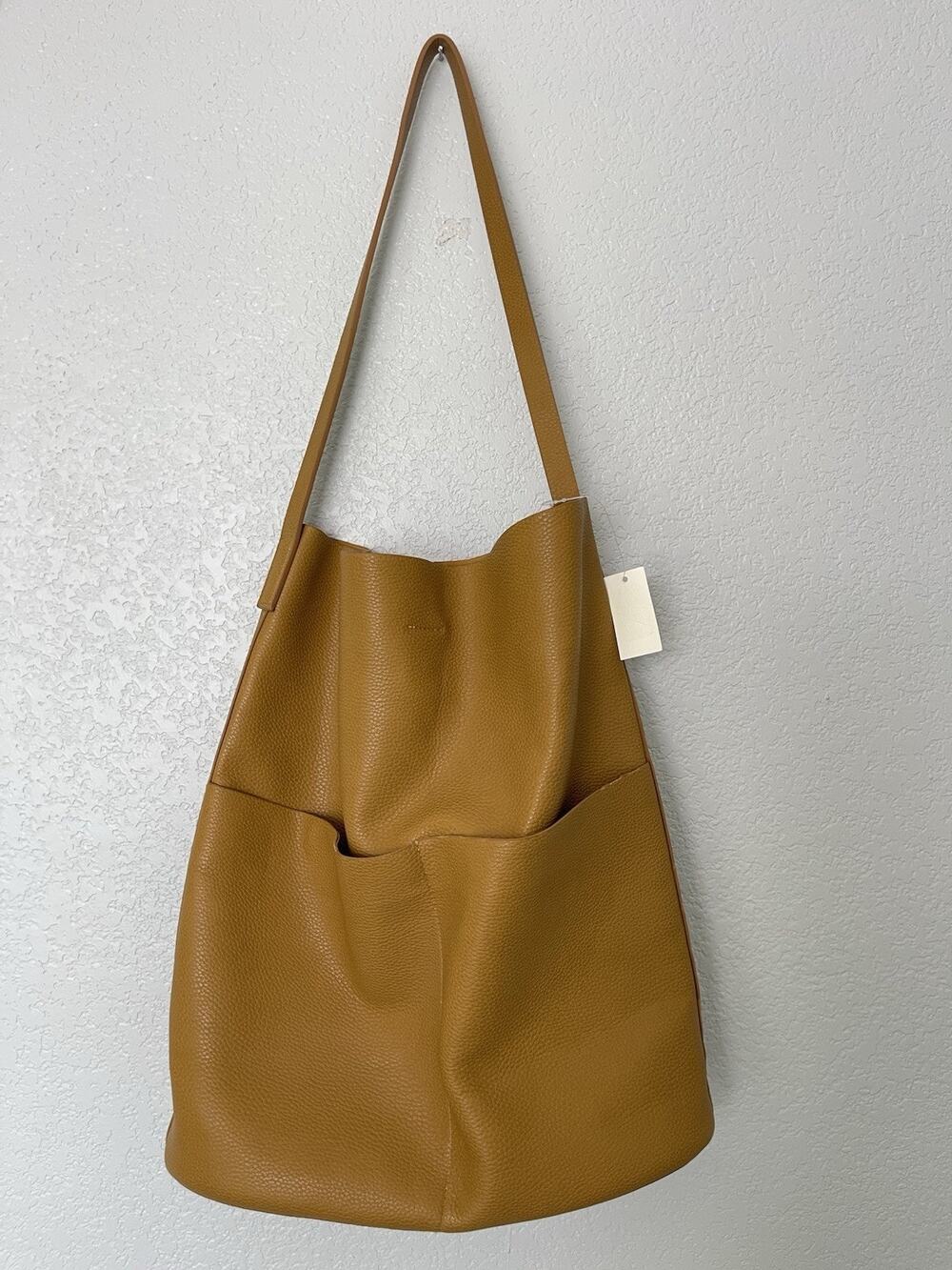 World Market NEW Mustard Yellow Vegan Leather Shoulder Bag Minimalist Tote